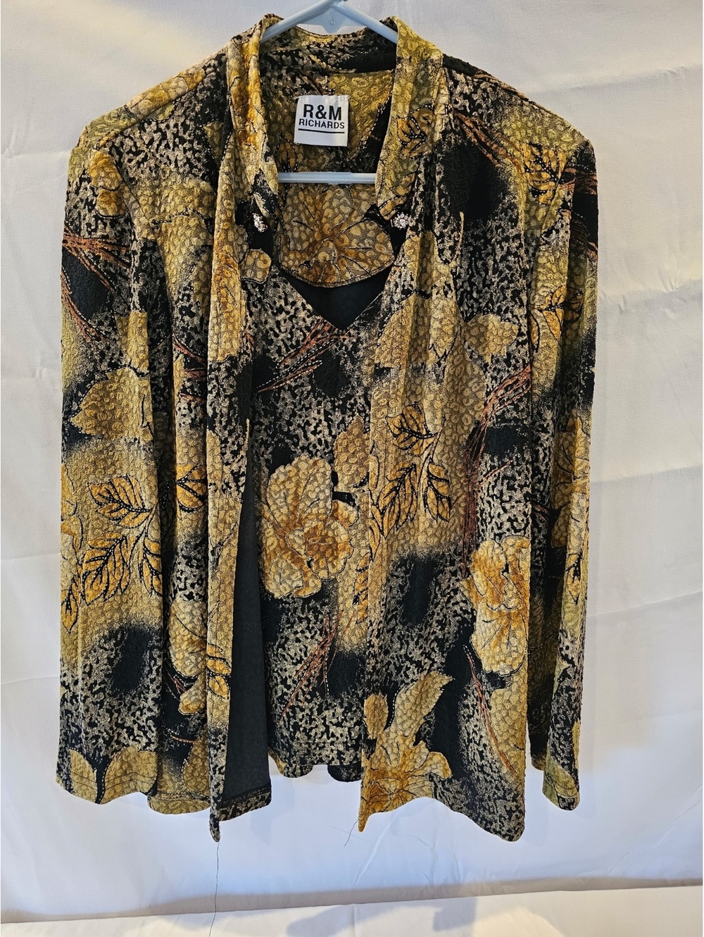 R&M Richards Women's Size 14 Floral Pattern Jacket in Black and Gold